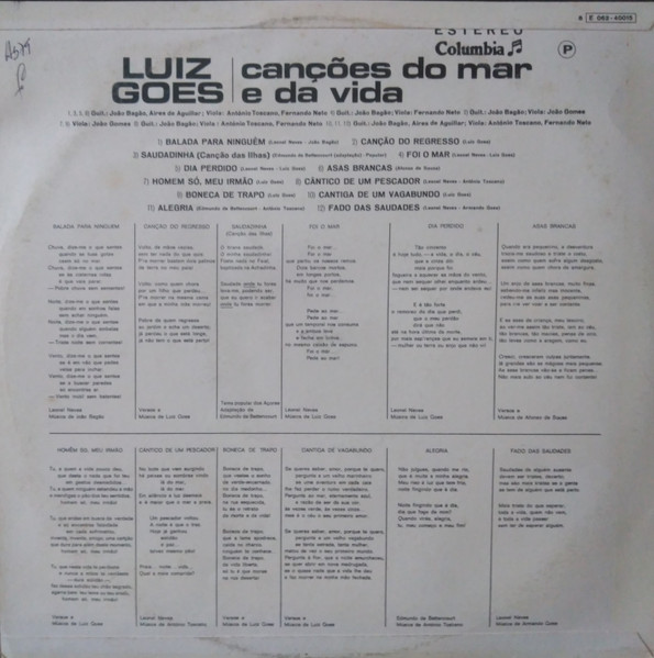 Luiz Goes - Canções Do Mar E Da Vida | Columbia (8E 062-40015) - 2 Luiz Goes - Canções Do Mar E Da Vida | Columbia (8E 062-40015) - 2