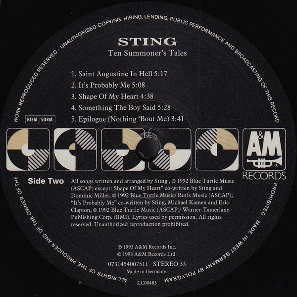 Sting - Ten Summoner's Tales | A&M Records (0731454007511) - 4