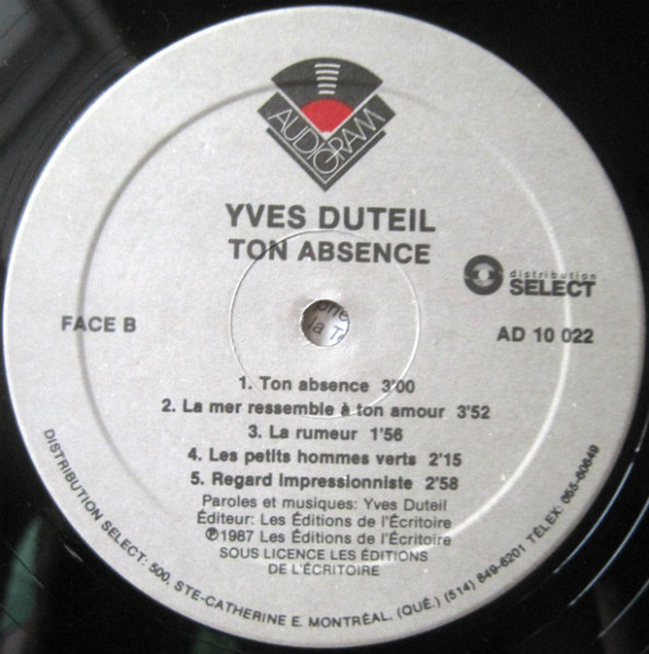 Yves Duteil - Ton Absence | Audiogram (AD 10 022) - 4 Yves Duteil - Ton Absence | Audiogram (AD 10 022) - 4