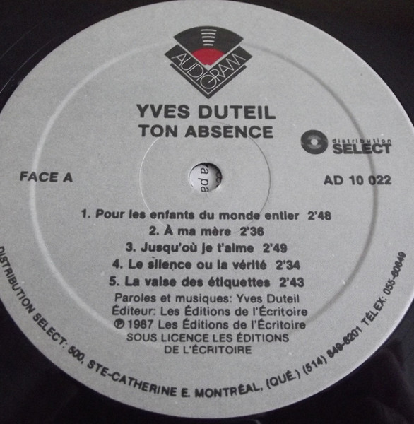 Yves Duteil - Ton Absence | Audiogram (AD 10 022) - 3 Yves Duteil - Ton Absence | Audiogram (AD 10 022) - 3
