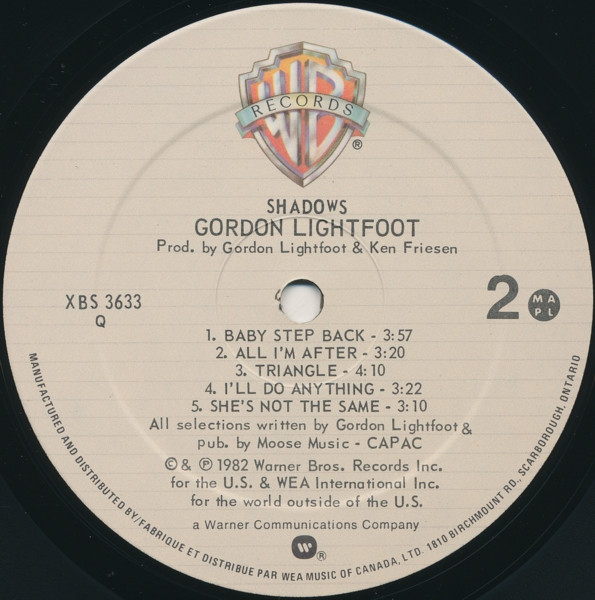 Gordon Lightfoot - Shadows | Warner Bros. Records (XBS 3633) - 4 Gordon Lightfoot - Shadows | Warner Bros. Records (XBS 3633) - 4