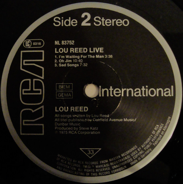 Lou Reed - Lou Reed Live | RCA International (NL 83752) - 4