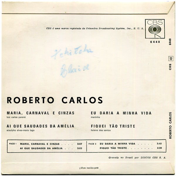 Roberto Carlos - Maria, Carnaval E Cinzas | CBS (6448) - 2