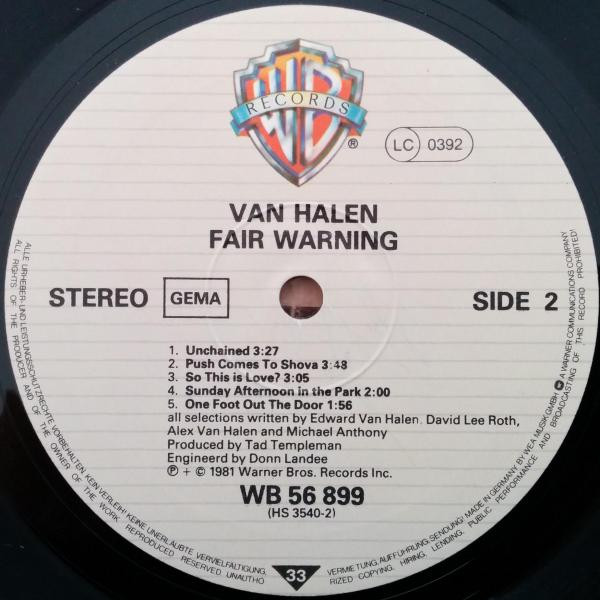 Van Halen - Fair Warning | Warner Bros. Records (WB 56 899) - 4 Van Halen - Fair Warning | Warner Bros. Records (WB 56 899) - 4