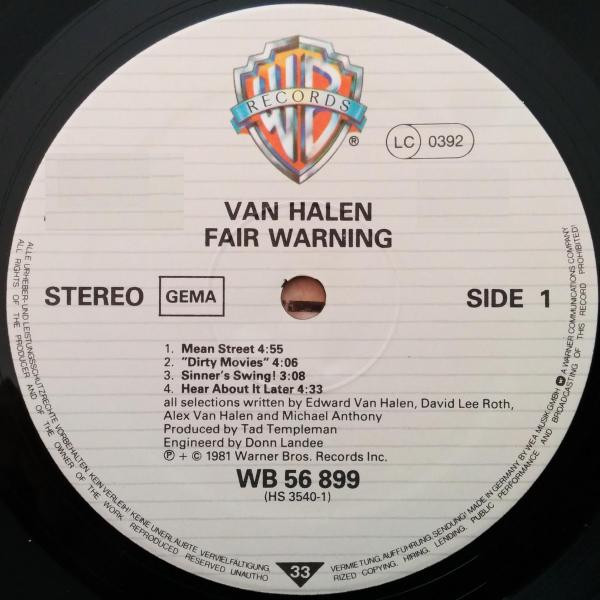 Van Halen - Fair Warning | Warner Bros. Records (WB 56 899) - 3 Van Halen - Fair Warning | Warner Bros. Records (WB 56 899) - 3