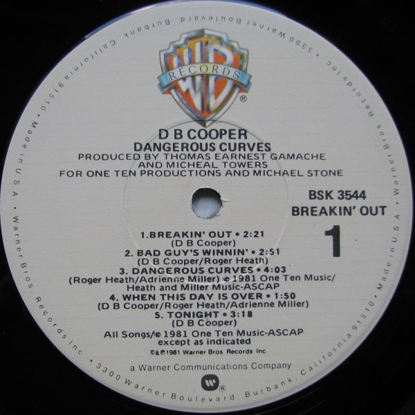 DB Cooper - Dangerous Curves | Warner Bros. Records (BSK 3544) - 3