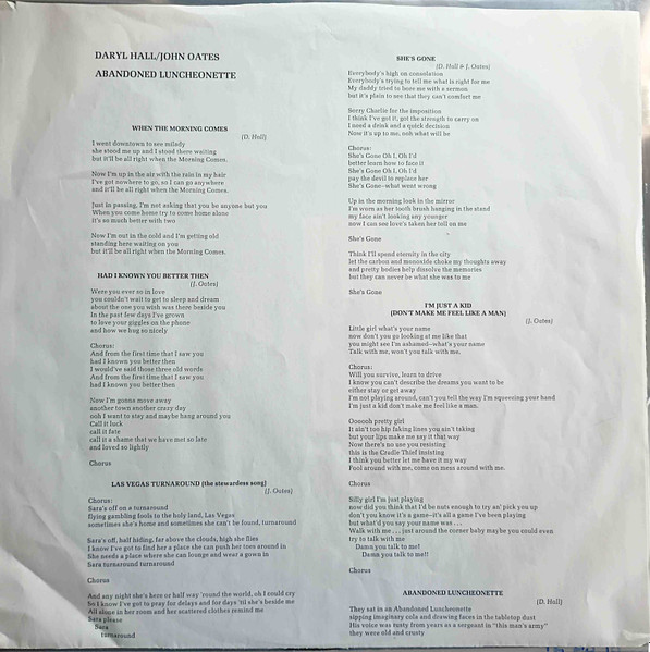Daryl Hall & John Oates - Abandoned Luncheonette | Atlantic (SD 7269) - 3 Daryl Hall & John Oates - Abandoned Luncheonette | Atlantic (SD 7269) - 3