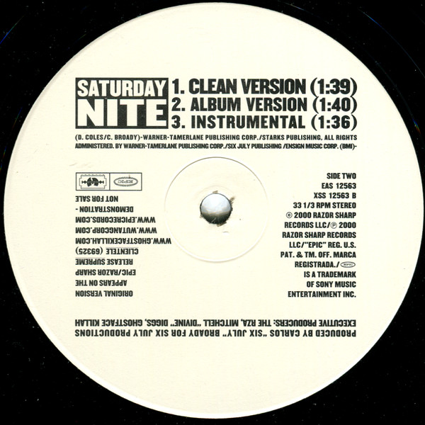 Ghostface Killah - One / Saturday Nite | Epic (EAS 12563) - 3 Ghostface Killah - One / Saturday Nite | Epic (EAS 12563) - 3