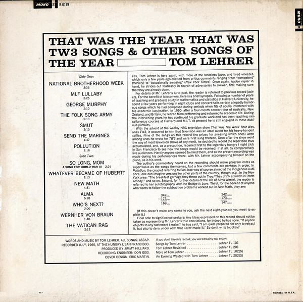 Tom Lehrer - That Was The Year That Was | Reprise Records (R 6179) - 2 Tom Lehrer - That Was The Year That Was | Reprise Records (R 6179) - 2