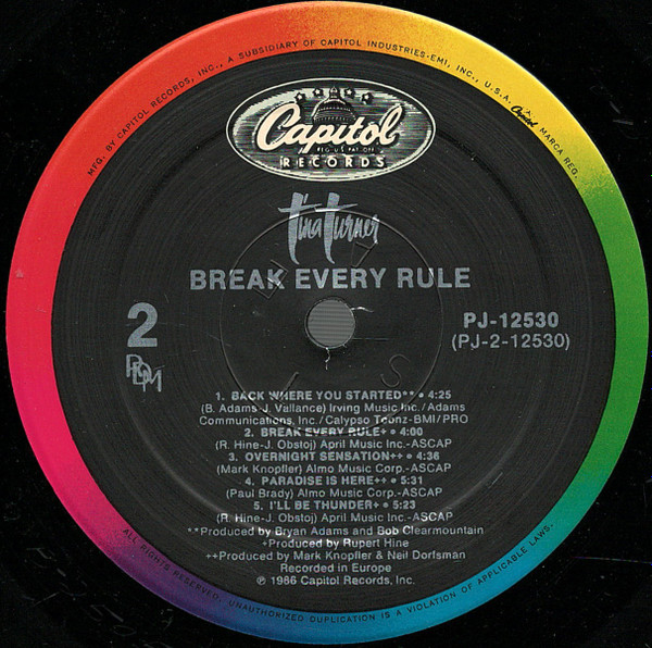 Tina Turner - Break Every Rule | Capitol Records (PJ-12530) - 4 Tina Turner - Break Every Rule | Capitol Records (PJ-12530) - 4