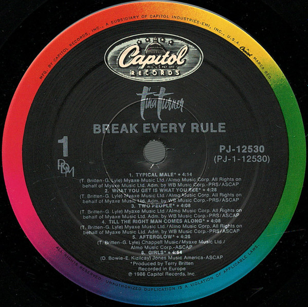 Tina Turner - Break Every Rule | Capitol Records (PJ-12530) - 3 Tina Turner - Break Every Rule | Capitol Records (PJ-12530) - 3