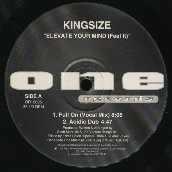 King-Size - Elevate Your Mind (Feel It) | One Records (OR12025) King-Size - Elevate Your Mind (Feel It) | One Records (OR12025)