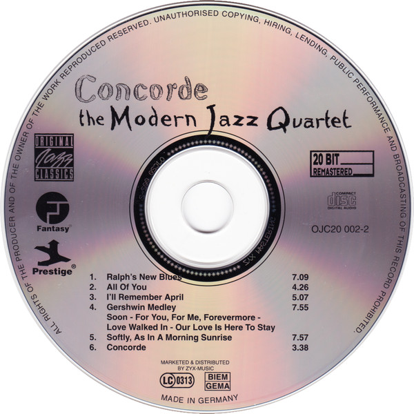 The Modern Jazz Quartet - Concorde | Original Jazz Classics (OJC20 002-2) - 4 The Modern Jazz Quartet - Concorde | Original Jazz Classics (OJC20 002-2) - 4