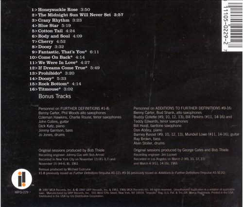 Benny Carter And His Orchestra - Further Definitions (AKA "The Complete Further Definitions Sessions") CD | Impulse! (IMPD-229) - 2 Benny Carter And His Orchestra - Further Definitions (AKA "The Complete Further Definitions Sessions") CD | Impulse! (IMPD-229) - 2