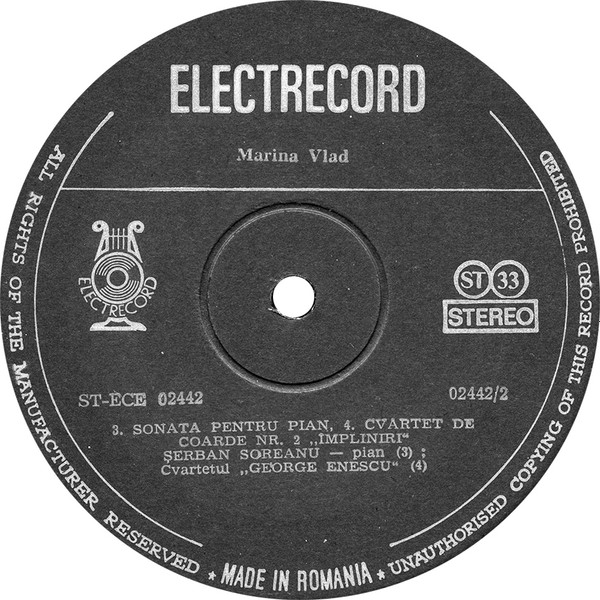 Marina Vlad / Adrian Iorgulescu - String Quartet No.2 / Sonata For Piano / Hypostases IV / Memento | Electrecord (ST-ECE 02442) - 4 Marina Vlad / Adrian Iorgulescu - String Quartet No.2 / Sonata For Piano / Hypostases IV / Memento | Electrecord (ST-ECE 02442) - 4