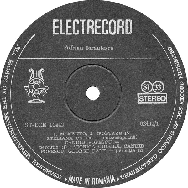 Marina Vlad / Adrian Iorgulescu - String Quartet No.2 / Sonata For Piano / Hypostases IV / Memento | Electrecord (ST-ECE 02442) - 3 Marina Vlad / Adrian Iorgulescu - String Quartet No.2 / Sonata For Piano / Hypostases IV / Memento | Electrecord (ST-ECE 02442) - 3