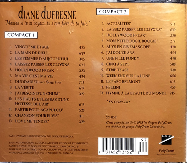 Diane Dufresne - "Maman Si Tu M'Voyais...Tu S'rais Fière De Ta Fille" | Barclay (521 315-2) - 2 Diane Dufresne - "Maman Si Tu M'Voyais...Tu S'rais Fière De Ta Fille" | Barclay (521 315-2) - 2