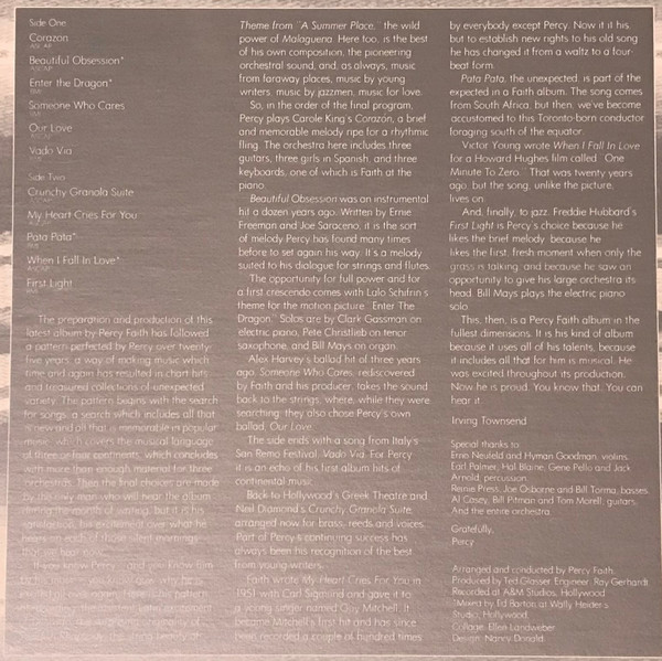 Percy Faith & His Orchestra - Corazón | Columbia (KC 32714) - 3