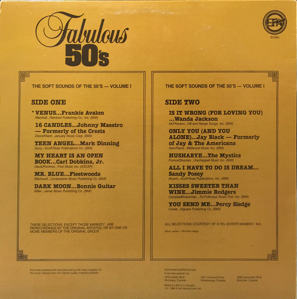 Various - Fabulous 50's; The Soft Sound Of The 50's Volume I [Vinyl] | ERA Records (BC664) - 2