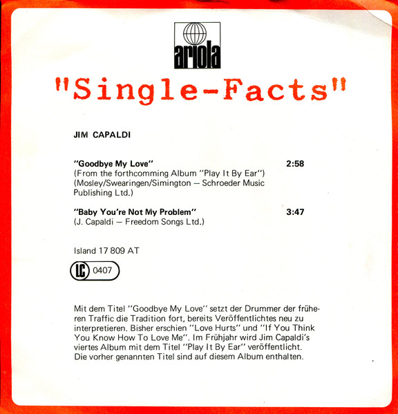 Jim Capaldi - Goodbye My Love | Island Records (17 809 AT) - 2