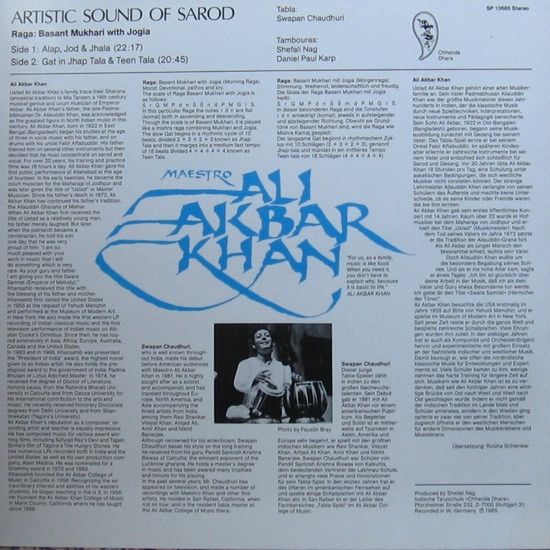 Ali Akbar Khan , Swapan Chaudhuri - Artistic Sound Of Sarod | Chhanda Dhara (SP 10685) - 2