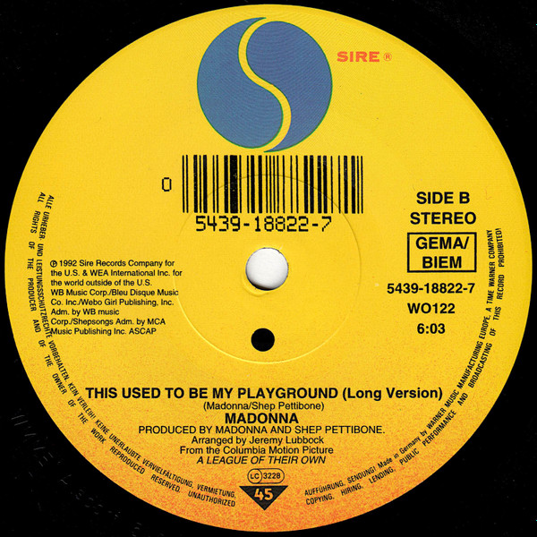 Madonna - This Used To Be My Playground | Warner Bros. Records (5439-18822-7) - 4