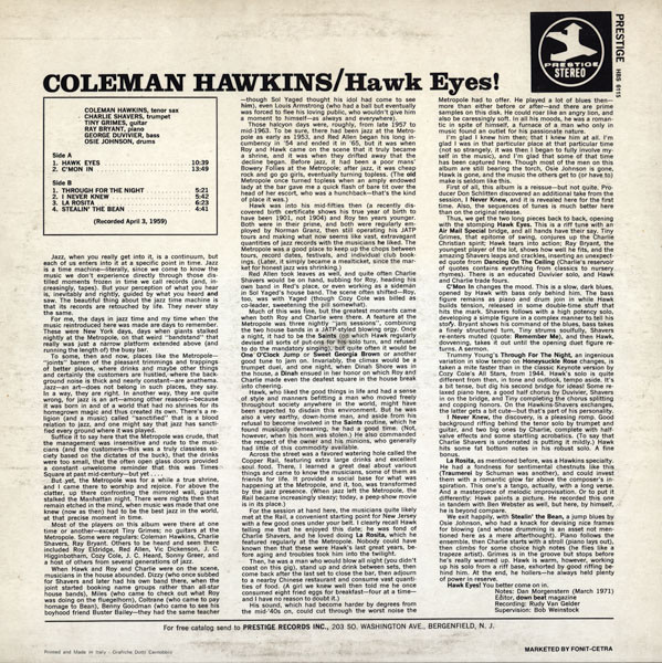 Coleman Hawkins - Hawk Eyes! | Prestige (HBS 6115) - 2 Coleman Hawkins - Hawk Eyes! | Prestige (HBS 6115) - 2