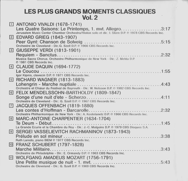 Various - Les Plus Grands Moments Classiques Vol. 2 | CBS (CBS 45702) - 4