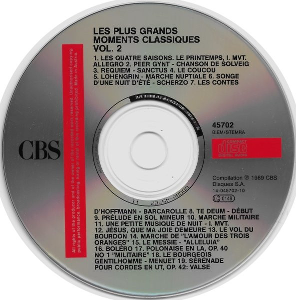 Various - Les Plus Grands Moments Classiques Vol. 2 | CBS (CBS 45702) - 3
