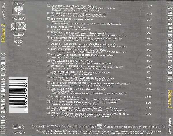 Various - Les Plus Grands Moments Classiques Vol. 2 | CBS (CBS 45702) - 2