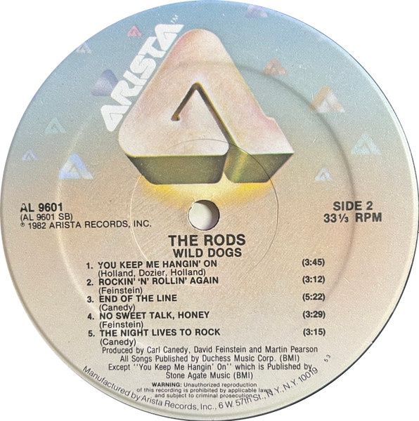 The Rods - Wild Dogs | Arista (AL 9601) - 4