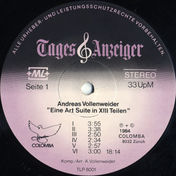 Andreas Vollenweider - Eine Art Suite In XIII Teilen | Tages-Anzeiger (TLP 8001) - 2 Andreas Vollenweider - Eine Art Suite In XIII Teilen | Tages-Anzeiger (TLP 8001) - 2