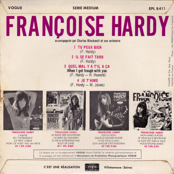 Françoise Hardy - Tu Peux Bien | Disques Vogue (EPL 8411) - 2