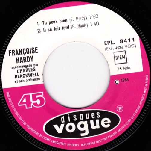 Françoise Hardy - Tu Peux Bien | Disques Vogue (EPL 8411) - 3