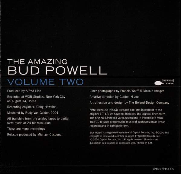 Bud Powell - The Amazing Bud Powell, Volume Two | Blue Note (7243 5 32137 2 5) - 4 Bud Powell - The Amazing Bud Powell, Volume Two | Blue Note (7243 5 32137 2 5) - 4