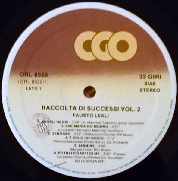 Fausto Leali - Raccolta Di Successi Vol. 2 | CGO Record (ORL 8529) - 2 Fausto Leali - Raccolta Di Successi Vol. 2 | CGO Record (ORL 8529) - 2