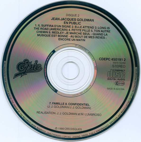 Jean-Jacques Goldman - En Public | Epic (EPC 450191 2) - 4