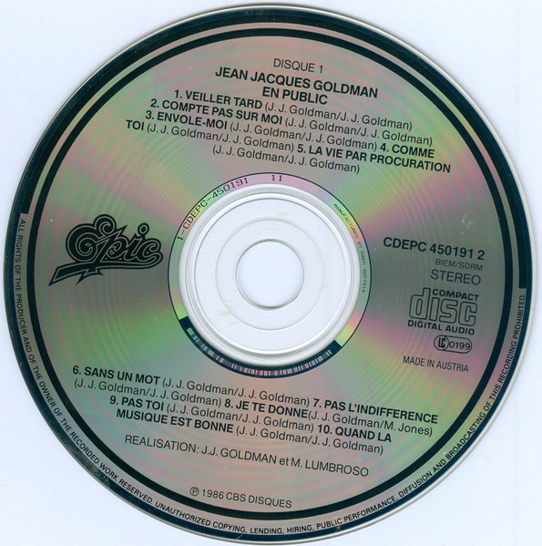 Jean-Jacques Goldman - En Public | Epic (EPC 450191 2) - 3