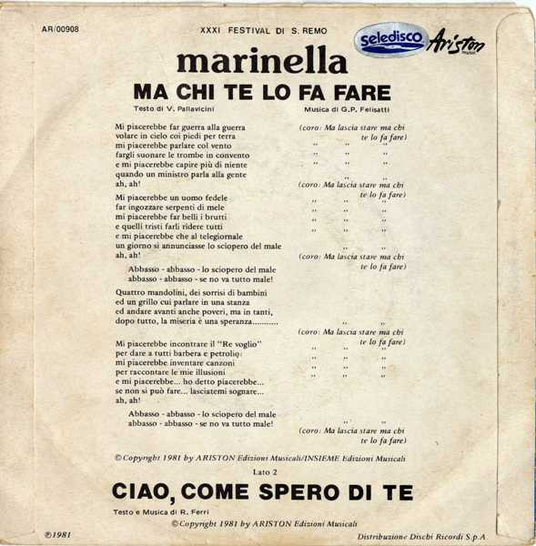 Marinella - Ma Chi Te Lo Fa Fare | Ariston Music (AR/00908) - 2