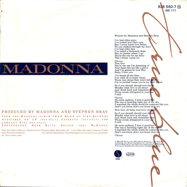 Madonna - True Blue (Remix/Edit) | Sire (928 550-7) - 2