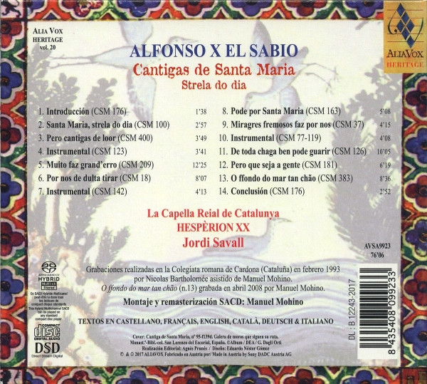 Alfonso X El Sabio • La Capella Reial De Catalunya • Hespèrion XX • Jordi Savall - Cantigas De Santa Maria (Strela Do Dia) | Alia Vox (AVSA9923) - 2 Alfonso X El Sabio • La Capella Reial De Catalunya • Hespèrion XX • Jordi Savall - Cantigas De Santa Maria (Strela Do Dia) | Alia Vox (AVSA9923) - 2