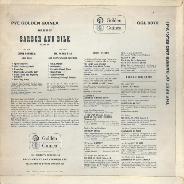 Chris Barber And Acker Bilk - The Best Of Barber And Bilk (Volume One) | Pye Golden Guinea Records (GGL 0075) - 2