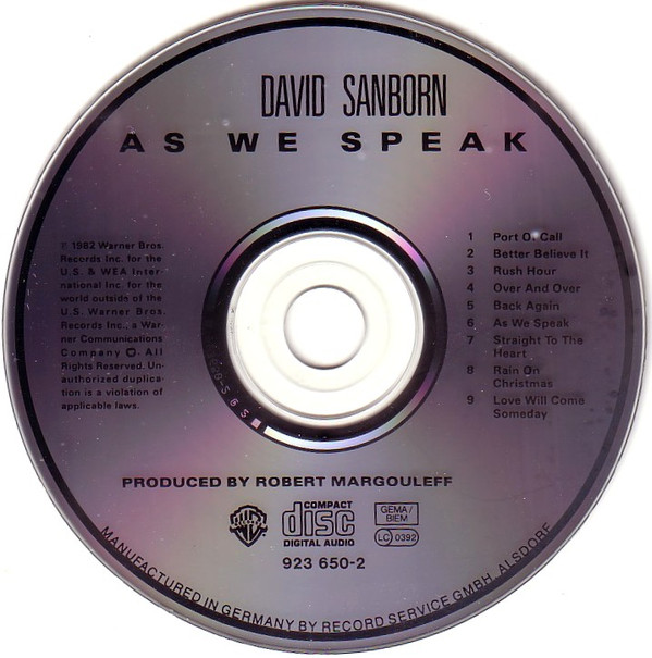 David Sanborn - As We Speak | Warner Bros. Records (923 650-2) - 2