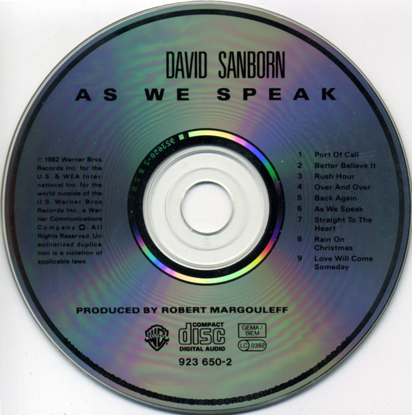 David Sanborn - As We Speak | Warner Bros. Records (923 650-2) - 3