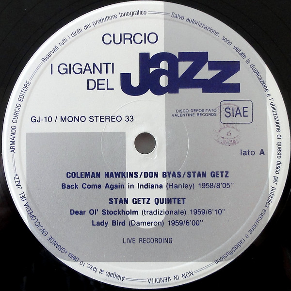 Coleman Hawkins , Stan Getz , Don Byas - I Giganti Del Jazz Vol. 10 | Curcio (GJ-10) - 4