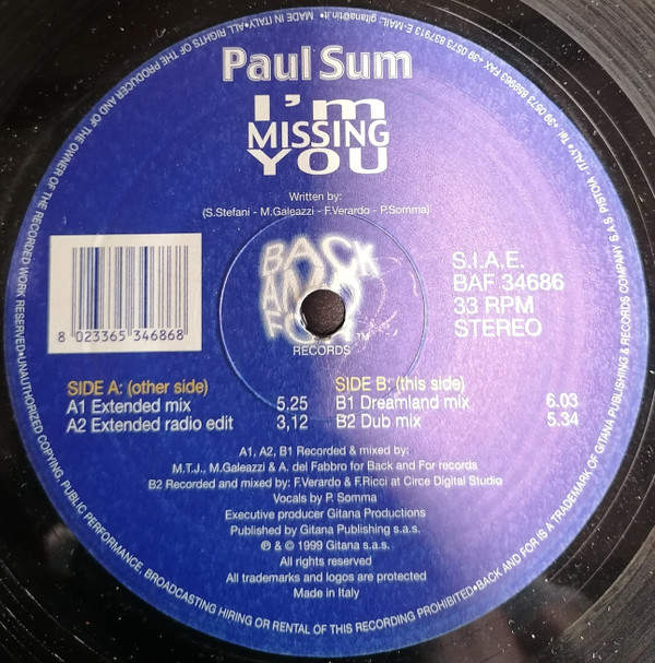 Paul Sum - I'm Missing You | Back And For Records (BAF 34686) - main