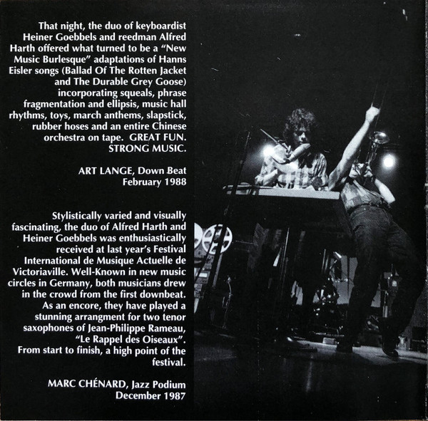 Heiner Goebbels / Alfred Harth - Live À Victoriaville | Les Disques Victo (VICTOcd04) - 4