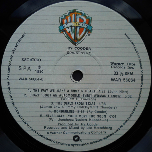 Ry Cooder - Borderline | Warner Bros. Records (WAR 56 864) - 3 Ry Cooder - Borderline | Warner Bros. Records (WAR 56 864) - 3
