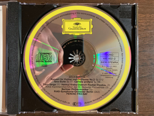 Béla Bartók , Tibor Varga , Helmut Krebs , Dietrich Fischer-Dieskau , Berliner Philharmoniker , RIAS Symphonie-Orchester Berlin , Ferenc Fricsay - Violinkonzerte = Violin Concerto No. 2 - Tanz-Suite = Dance Suite - Cantata Profana | Deutsche Grammophon (445 402-2) - 4