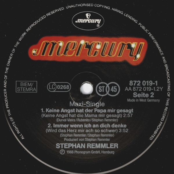 Stephan Remmler - Keine Angst Hat Der Papa Mir Gesagt | Mercury (872 019-1) - 3